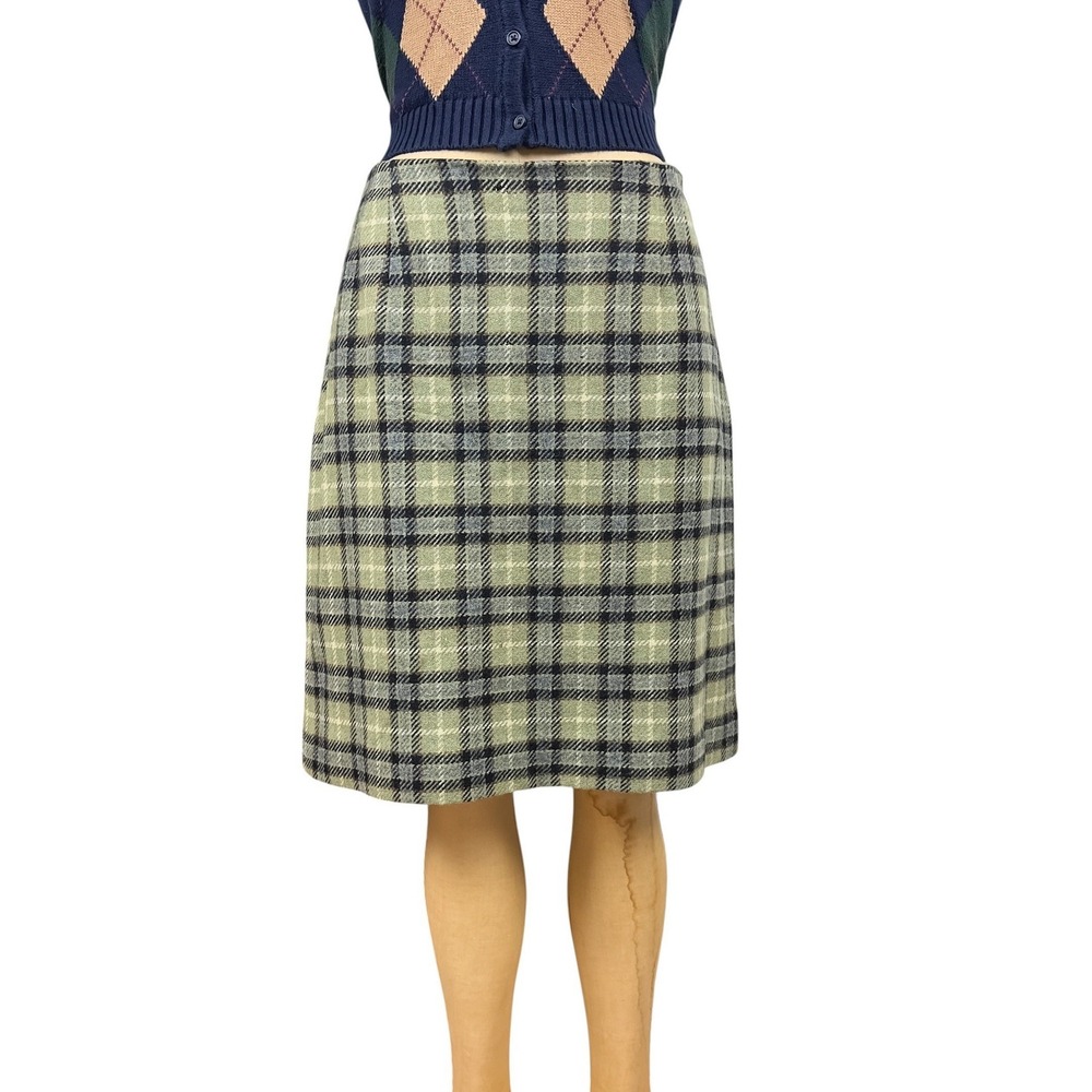 90s Green Plaid Pencil Skirt Wool Midi Minimalist Dark Academia Heritage Fall